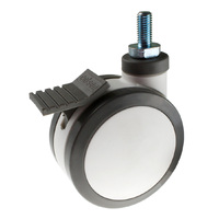 KYC 100mm Twin Wheel Castor - Brake - M12 x 38mm Long Threaded Stem - Each