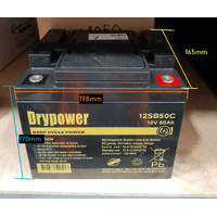 Drypower Sealed Lead Acid Battery - 12v 50Ah - L 198mm x W 166mm x H 171mm - M6