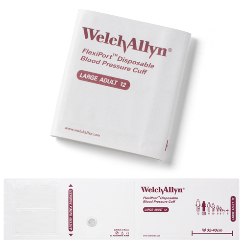 Welch Allyn Soft Disposable FlexiPort Blood Pressure Cuff, Size Large Adult, Cuff Range 32-43cm EACH