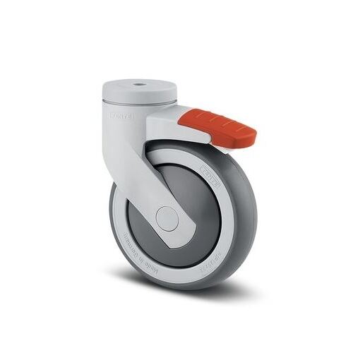 Shoalhaven 125mm Tente Brake CASTOR - Red Pedal With 13mm Bolt Hole - Grey