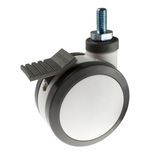 KYC 100mm Twin Wheel Castor - Brake - M12 x 38mm Long Threaded Stem - Each