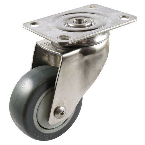 Urethane Wheel G7, 75mm Stainless Steel Swivel Plate CASTOR With Brake - Grey