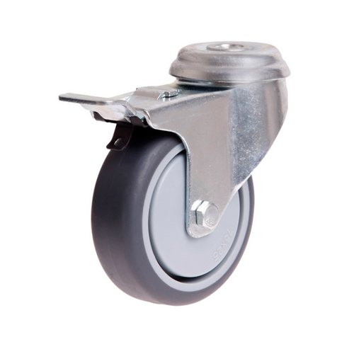Richmond 75mm Brake Castor - Rubber Wheel - 10mm Bolt Hole