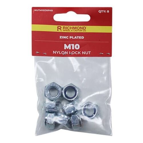 M10 Nylon Mild Steel Lock NUT - Pack of 8