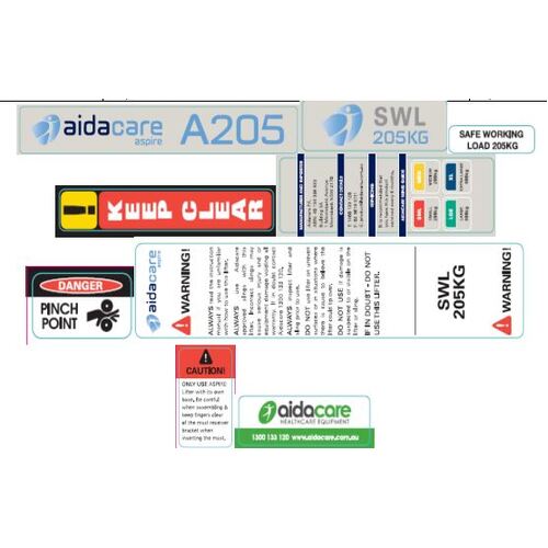 Aspire A205 Hoist - Replacement STICKER Pack
