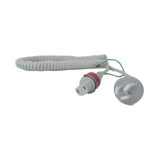 Linak Curly/Coiled Mains Power Lead - 2 Prong IEC Plug With External Earth Wire - White - Suit MC700