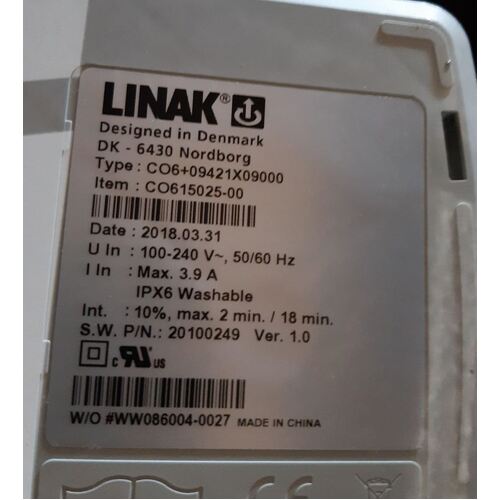 Invacare CS8 Control Box - Linak CO615147-00 With S/W 20601687 Ver 1.0