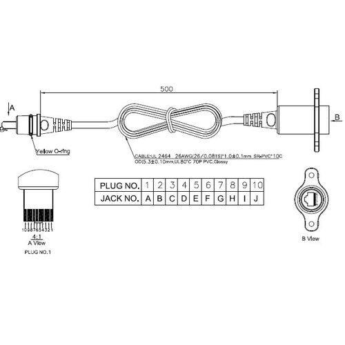 Timotion TEC-4307-003 Handset EXTENSION CABLE - With Yellow Ring