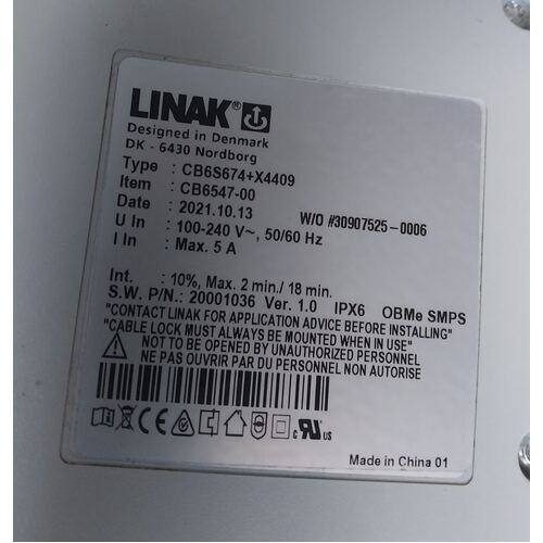 Linak CB6547-00 CONTROL BOX - Software 20001036 Ver 1.0