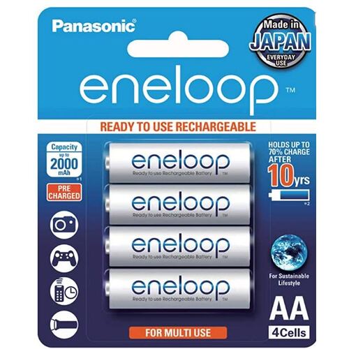 Panasonic Eneloop Rechargeable Ni-MH Batteries - AA - 1.2v 2000mAh - Pack Of 4