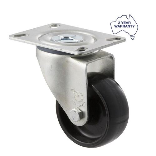 Fallshaw M Series - 75mm SWIVEL Castor - Black Hard Nylon Wheel - Swivel ISO Plate
