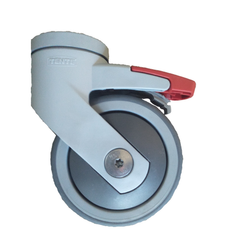 Tente 100mm Castor - Brake - Red Pedal - Grey