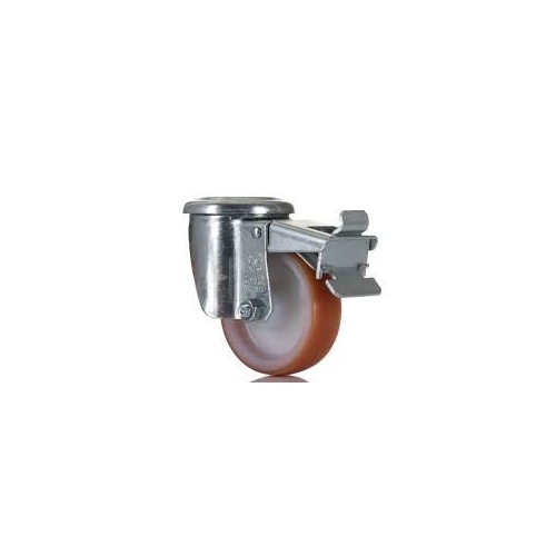 LAG Stainless Steel Brake Castor - 80mm x 25mm PU Wheel - 100kg Capacity - M12 Bolt Hole