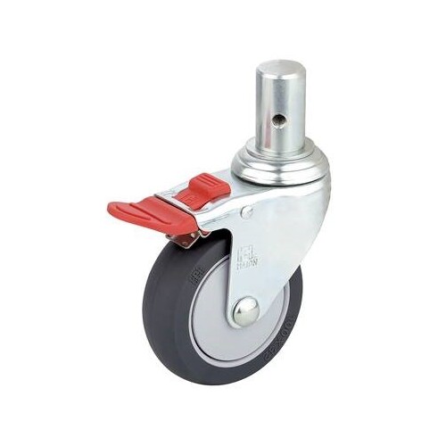 See Attributes for replacement - 125mm Total Brake Castor (Red Tab) Solid Pintle 28mm Diameter x 45mm Length - M8 Hole At 19mm