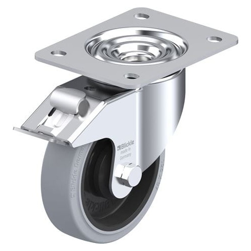 125mm Blickle Plate Brake Castor Grey, 140mm x 110mm Plate