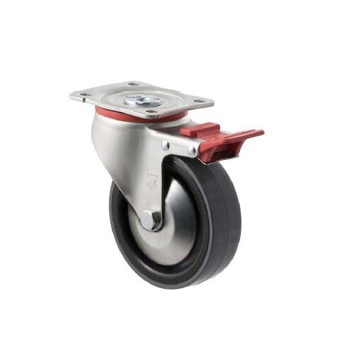 J Series, 125mm x 38mm  PU Wheel, Thread Guard Swivel Plate Total Lock CASTOR
