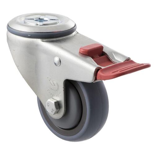Fallshaw M Series - 75mm Brake Castor - Grey Rubber Wheel - 12.7mm Bolt Hole