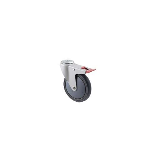 Fallshaw M Series 150mm Stainless Steel BRAKE Castor - Grey Rubber - Bolt Hole - Each