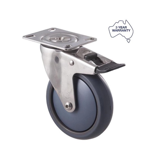M Series TPE 125mm Stainless Steel Brake CASTOR - With Plate