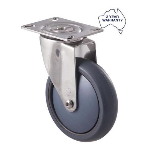 M Series TPE 125mm Stainless Steel Swivel CASTOR - With Plate