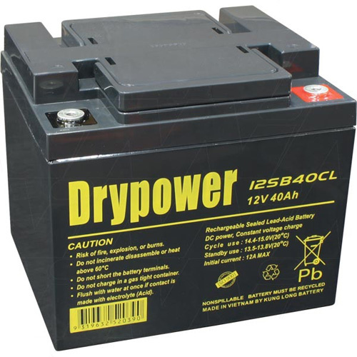 Drypower Sealed Lead Acid (SLA) Battery - 12v 40Ah - L 198mm x W 166mm x H 171mm - M6