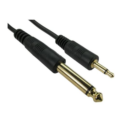 6.35mm Mono Male Plug To 3.5mm Mono Plug Aux Cable - Black - 1 Metre