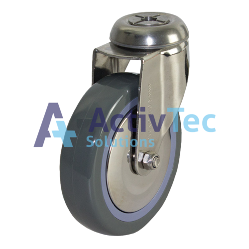 Richmond 125mm Stainless Steel Swivel Castor - Poly Nylon Wheel - 12mm Bolt Hole