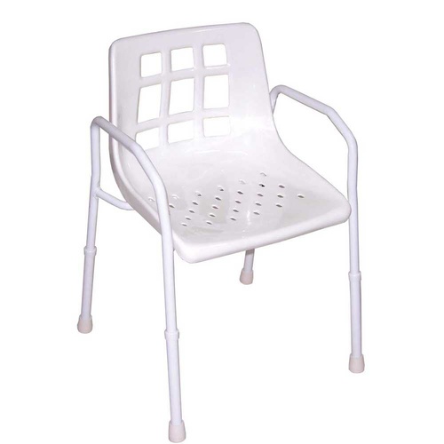 Staebel Shower Chair - Aluminium Frame - White Plastic Seat - 44cm