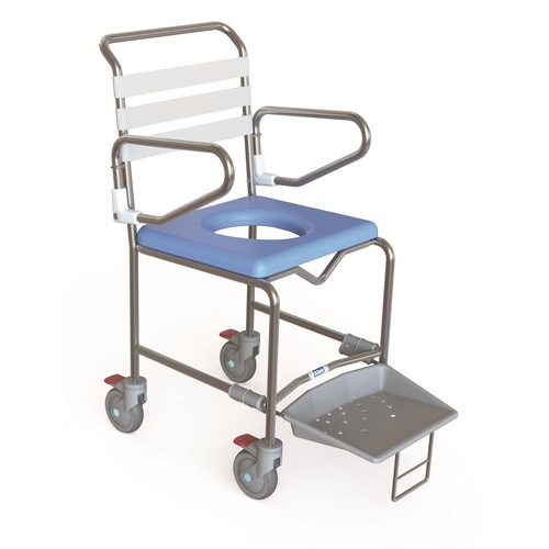 K Care KA112 Shower Commode - Attendant Propelled - Slide Out Footplate - 445mm Wide - Seat Is Not Included