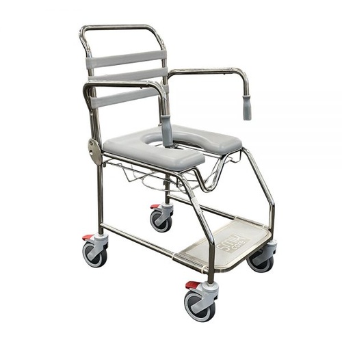 ACTIVTEC 46CM Mobile SHOWER COMMODE Swingaway Legrests - Includes PU Seat And Pan Carrier/ Holder - NEW