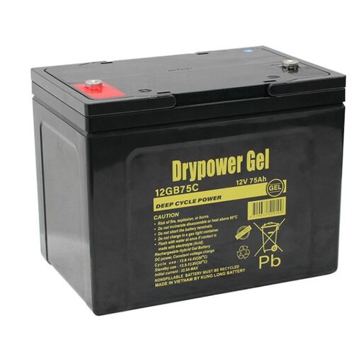 Drypower Gel Battery - 12V 75Ah - L 260mm x W 170mm x H 202mm - M6 Thread