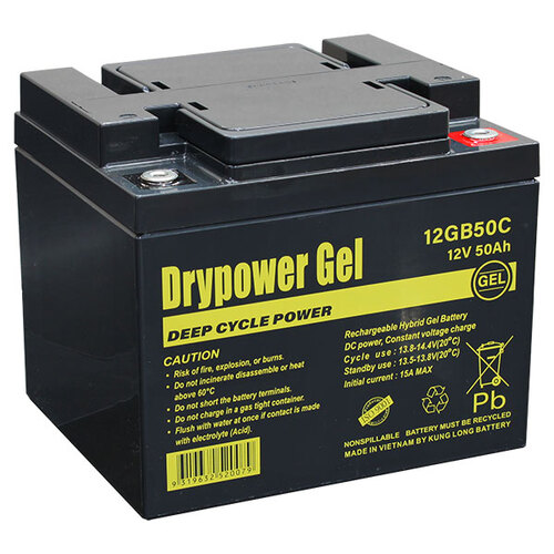 Drypower Sealed Lead Acid Hybrid Gel Battery - 12V 50Ah - L198mm x W 166mm x H 171mm - M6
