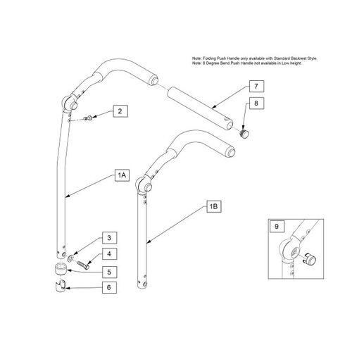 Quickie 2 Wheelchair - STD BACKREST PUSH HANDLE 16-19 HT ADJ PH - LHS